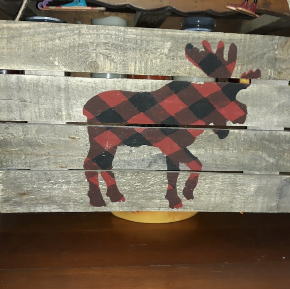 Other - Cabin inspired handpainted moose buffalo plaid